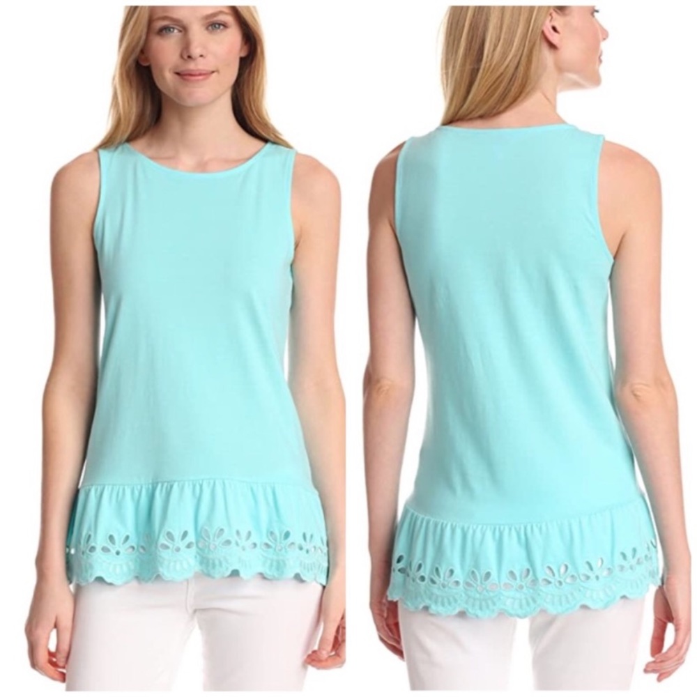 Lilly Pulitzer Womens XS Shorely Blue Bristol Top Sleeveless Eyelet Trim
